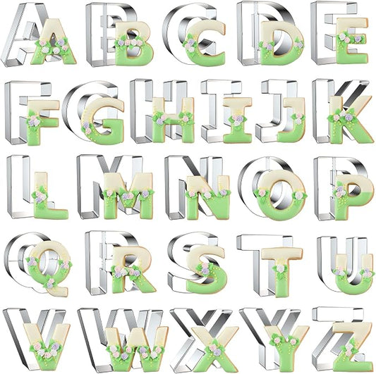 Alphabet Letter Cookie Cutters Shapes Large 3 Inch - 26 Pcs Stainless Steel Cookie Cutter Set Fondant Biscuit Fruit Dough Mold Tools for Birthday, Christmas, New Year and Holiday Party Decorations