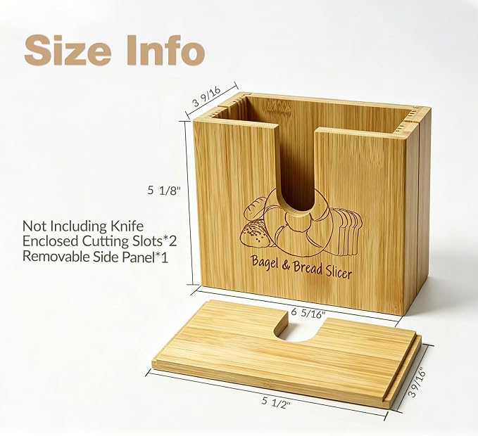 Bagel Slicer Holder, Adjustable Bagel Slicers Cutter with 7 Width Settings | Large Bagel Slicer for Large and Small Bagels, Safe Bagel Cutter Slicer Easy-Clean, Bamboo Bagel Cutter with Non-Slip Base
