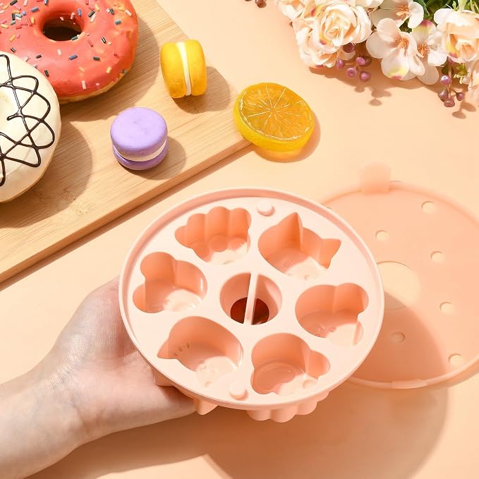 Ipotkitt Cute Animal Silicone Steamed Cake Molds with Lid Cat Paw Baking Tool Mold for Food Jelly Pudding Chocolate Cake, 6 Cavities, 15x15x3.5cm