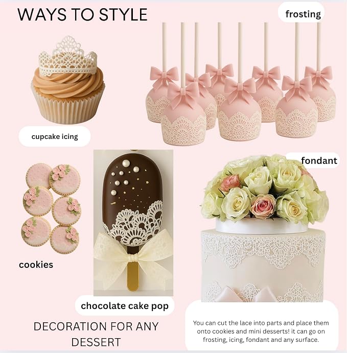 x3 Shiny Pearl honeycomb Edible Sugar Cake Lace Large strips Ready To Use - Handcrafted 3D effect