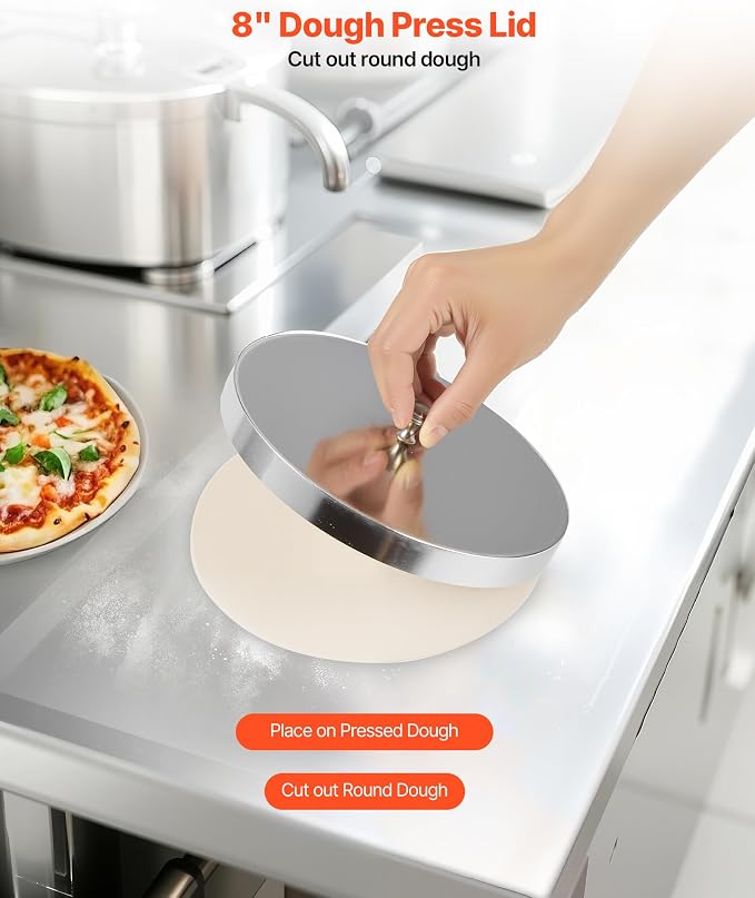 VEVOR Pizza Dough Roller Sheeter, 3-16 Inch Semi-automatic Stainless Steel Pizza Press, Commercial Electric 390W Pasta Maker Machine, 260 pcs Per Hour, Adjustable Thickness, with Dough Press Lid