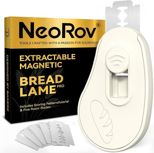 NeoRov Extractable & Magnetic Bread Lame Dough Scoring Tool - Professional Sourdough Scoring Tool - Sourdough Bread Baking & Bread Scoring Tool - Scoring Patterns booklet & 5 Razor Blades (Cream)