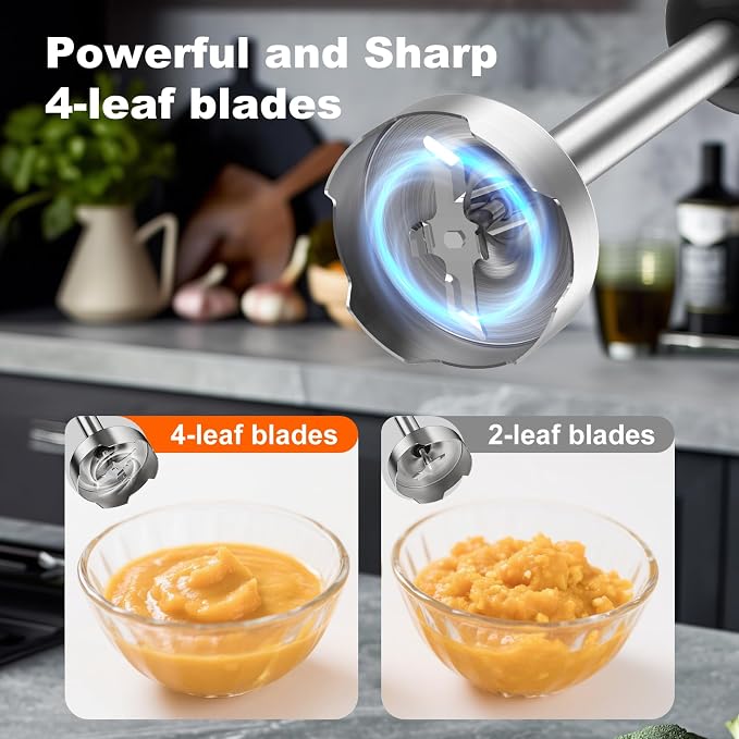 Immersion Blender Handheld 1200W, 20-speeds Immersion Hand Blenders, Hand Mixer with Mining Beaker,Chopper,Whisk, Frother and Stick Blender Suitable for Kitchen, Protein Shakes and Baby Food (Silver)