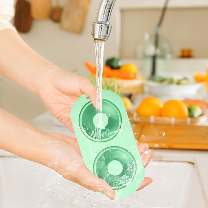 QELEG 2 Pack Silicone Donut Pan, 2-Cavity Fluted Tube Cake Pan Non-stick Silicone Baking Mold for Donuts, Cornbread, Brownies, Bagel, mousse, madeline, Green 2Pcs/2-Cavity, round