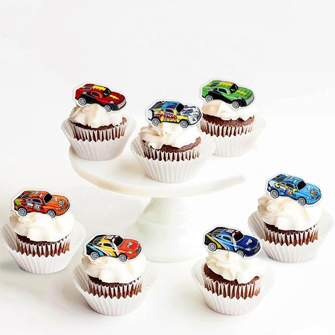 40Pcs Edible Race Car Cupcake Toppers Colorful Racing Cars Cupcake Picks Drink Topper for Racing Party Decorations Race Car Baby Shower Boys Birthday Party Cake Cupcake Decorations