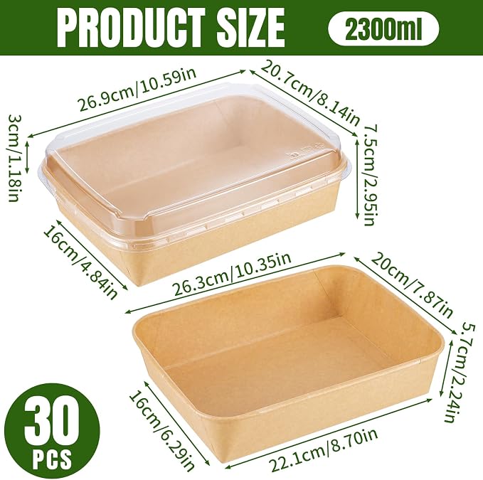 30 Pack 78oz Large Charcuterie Boxes with Clear Lids, To Go Paper Large Charcuterie Box with Lid, 10 x8 x3in Disposable Bakery Take Out Containers for Desserts, Cookie, Charcuterie, Snack and Fruit