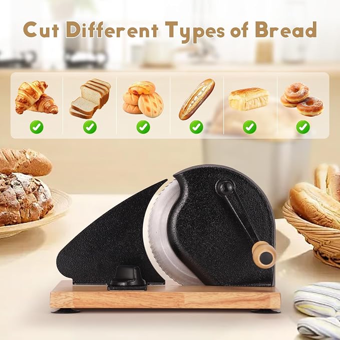 Manual Bread Slicer, Versatile Hand-Crank Bread Slicer for Bakeries, Coffee Shop, Home Kitchen with Suction Cup Can Adjustable Thickness
