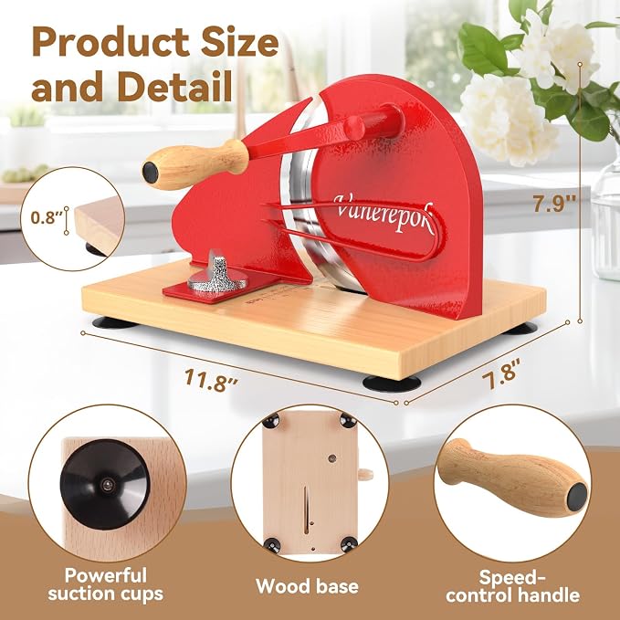 vanerepok Upgrade Manual Bread Slicer for Homemade Sourdough Bread, Classic Hand Crank Home Bread Slicer With Scale Line and Steel Fence, Sharp Blade, Adjustable Width for Homemade & Commercial Use