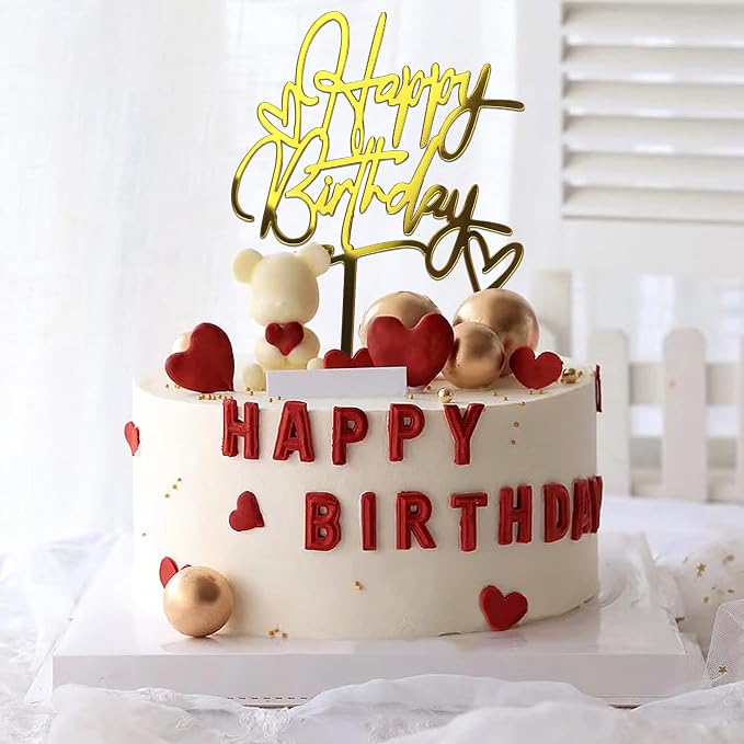 40 PCS Gold Happy Birthday Cake Topper Acrylic Birthday Cupcake Topper Cake Pick Decorations for Birthday Party Cake Desserts Pastries 20 Styles