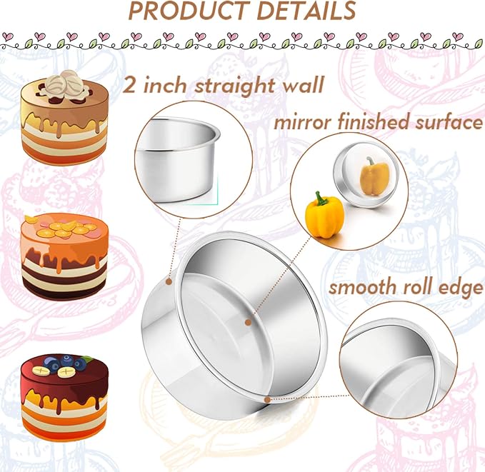 TeamFar 4 Inch Cake Pan, 4 Pcs Mini Cake Pan Round Tier Baking Tins Set Stainless Steel, For Baking Steaming Serving, Healthy & Sturdy, Mirror Finish & Dishwasher Safe (Pack of 2)