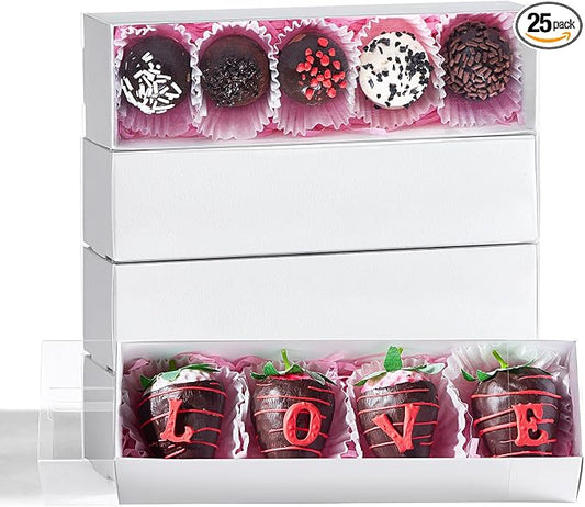 25Pcs 8x2.2x2 Inches Chocolate Covered Strawberry Boxes, Mcaron,Truffle,Chocolate Boxes Empty & Bakery Boxes for Cake,Strawberry,Bonbon,Dessert & Party Favors