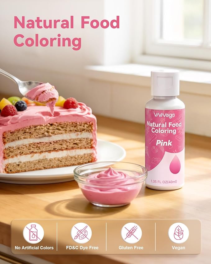 Dye-Free Food Coloring, Natural Food Coloring Gel No Artificial Dyes, Non-Toxic, Natural Food Dye for Icing, Frosting, Cake Decorating, 40 Milliliters - Pink