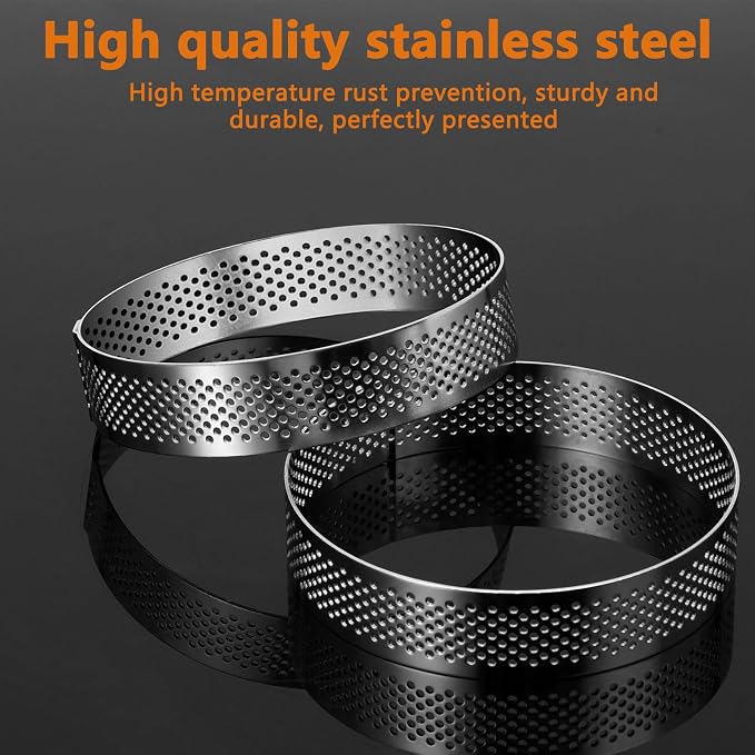 10 Pcs 3.5 Inch 304 Stainless Steel Tart Ring, Heat-Resistant Perforated Cake Mousse Ring, Round Ring Baking Small Fruit Tarte Crust Tools (9cm)