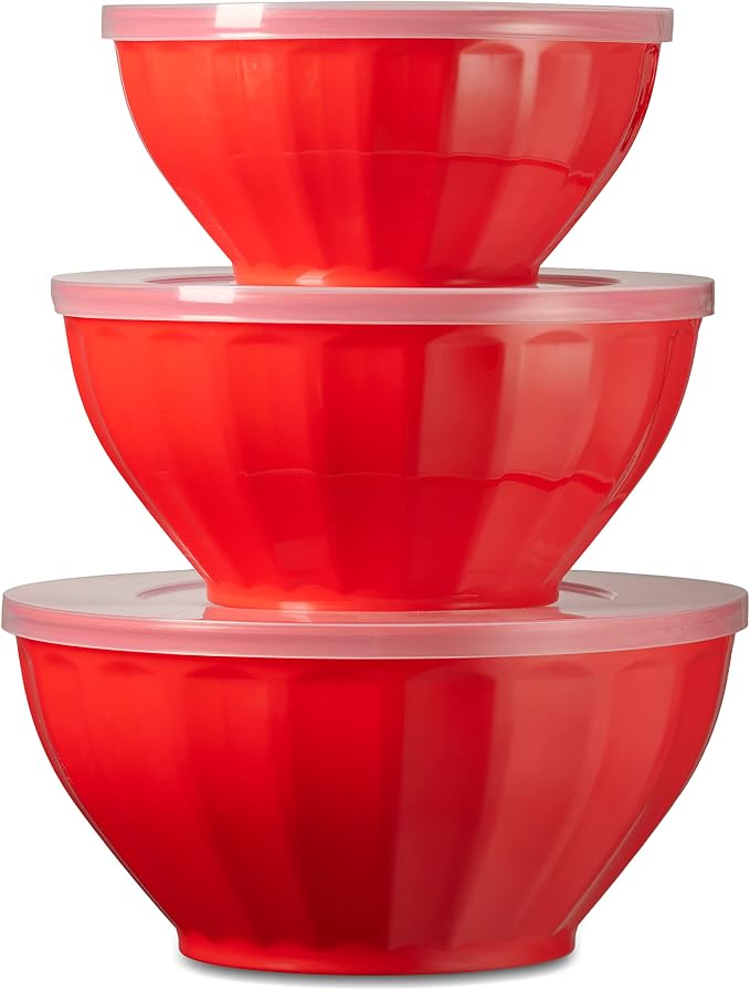 Godinger Mixing Bowls with Lids, Plastic Nesting Bowls Set, Storage Bowls, Microwave Safe Mixing Bowl Set, 3 Bowls 3 Lids