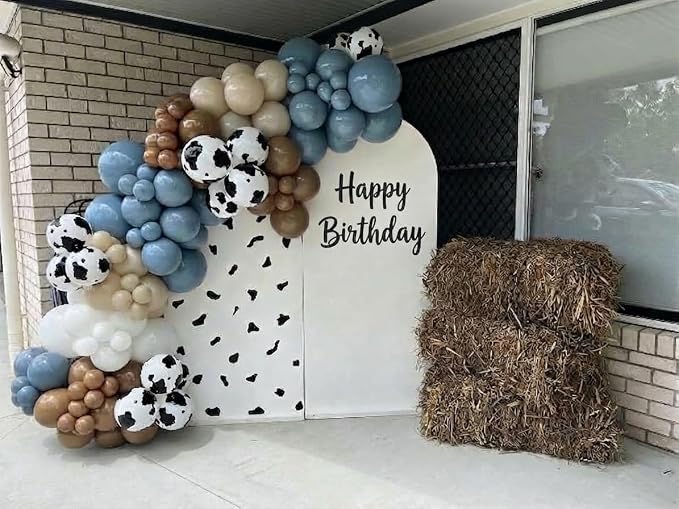 Cowboy Balloons Garland Arch Kit - 5 10 12 18 inch Brown Slate Blue Dusty Blue Sand White Cow Print Balloons for Anniversary, Baby Shower, Birthday, Farm, Western, Cowboy Party Decoration