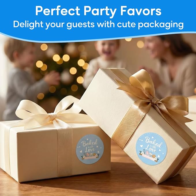 Baked with Love Stickers 120PCS 1.6 Inch Round Baking Labels for Cookies Cupcakes Dessert Table Treat Bags Gift Wrapping Birthday Party Candy Bags Homemade Packaging Small Business (Blue)