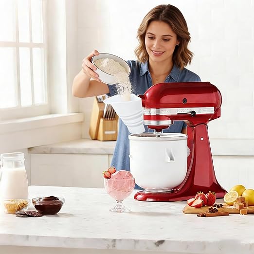 Flour Funnel Attachment for KitchenAid Stand Mixer, Hands-Free No-Spill Pouring Shield for Tilt-Head 4.5 & 5 Qt Bowls (KSM150), Dishwasher Safe Baking Accessory for Dry & Liquid Ingredients (Soft)