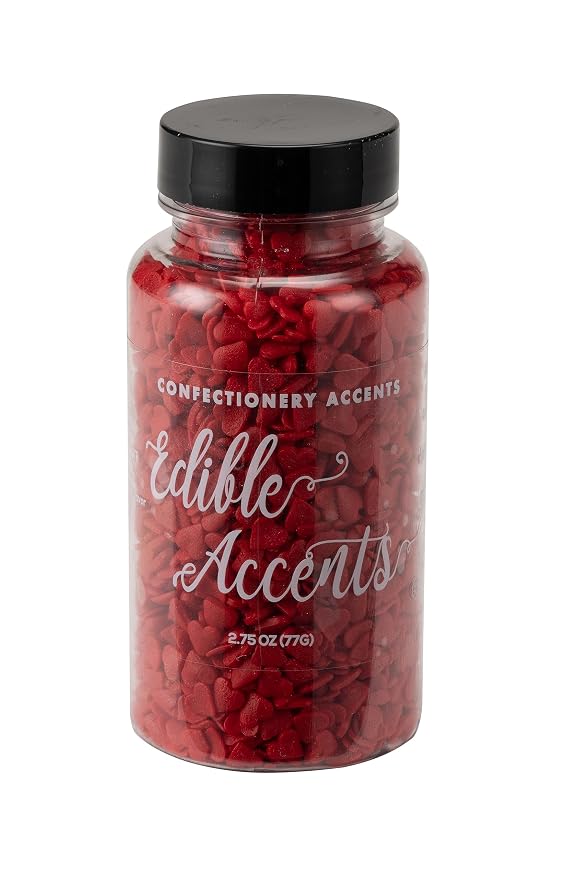 EDIBLE ACCENTS RED HEARTS- Gluten-free, Egg Free, Nuts Free, Kosher, Sprinkle Medley Mix, For Baking, Decorating, Cookies, Cupcakes, Cakes, Topping, Jimmies, Sugar Shapes