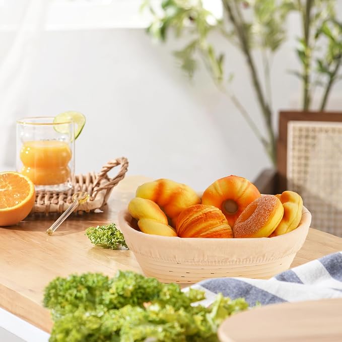 Nisorpa Oval Banneton Bread Proofing Basket Set of 10 Sourdough Banneton Basket Bread Baking Bowl Kit with Cloth Liners and Dough Scrapers for Home Bakery Bread Bakers 10 Inch
