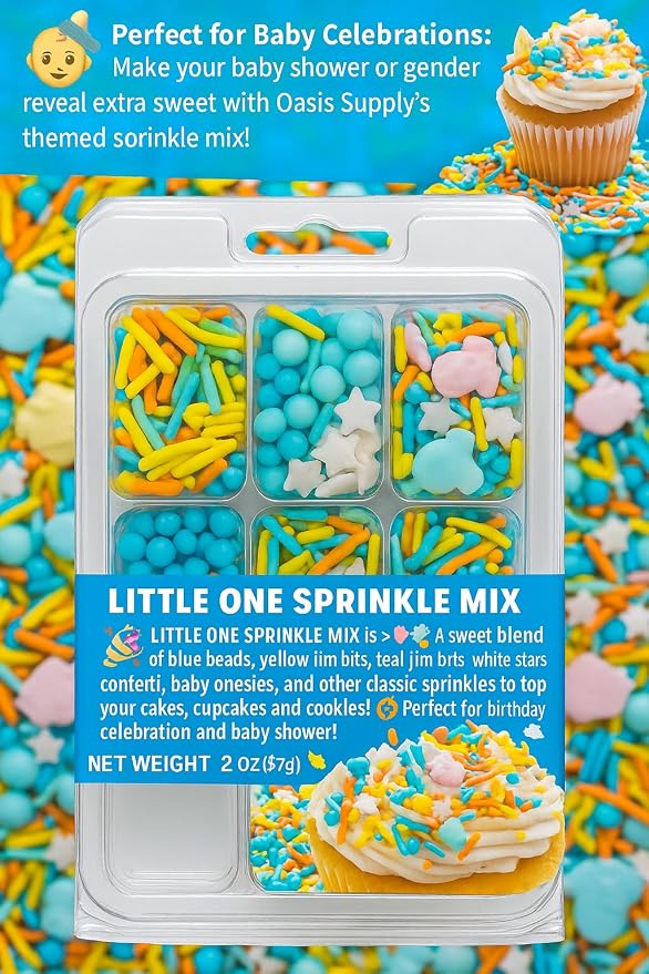 Oasis Supply Baby Shower Sprinkles & Sugar Shapes – Edible Decorations for Cakes, Cupcakes, and Cookies – Gender Reveal, Boy, Girl, and Neutral Party Baking Decorations - Ducky Mix - Assorted