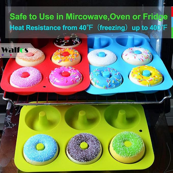 Walfos Non-Stick Donut Pan For Baking-Silicone Doughnut Mold, BPA FREE, Just Pop Out! Make Perfect Donut Cake Biscuit Bagels,Dishwasher Safe, Set of 3