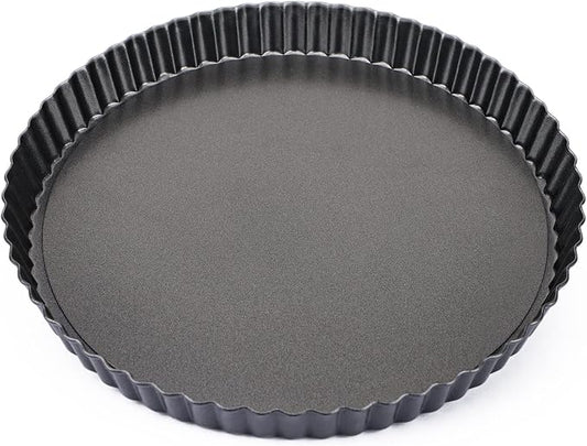 Beasea Tart Pan 10 Inch with Removable Bottom, Non Stick Quiche Pan Pie Shell Fluted Edge Tart Pan, Loose Base Carbon Steel Round Cooking Pan for Baking