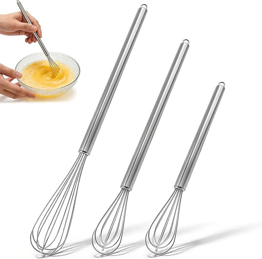 3 Pack Small Stainless Steel Whisk Set, Balloon Wire Whisks for Cooking, 7" 9" 11" Kitchen Whisks for Eggs, Sauces, Batter, Mixing and Baking