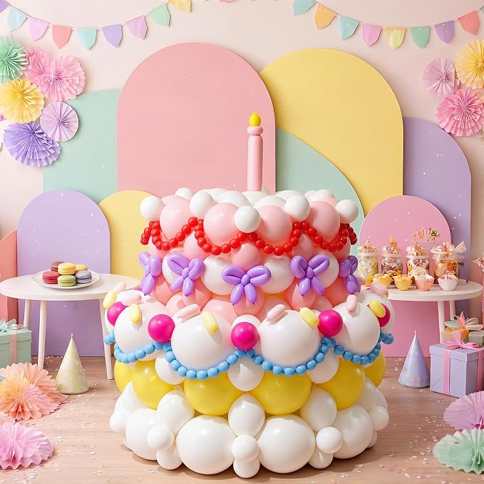 209 Pcs Colorful Birthday Cake Balloon Set Pastel Balloon Kit Macaron Pink White Yellow Rose Red Blue Purple Balloons for Birthday Baby Shower Wedding Anniversary Party Decorations Supplies