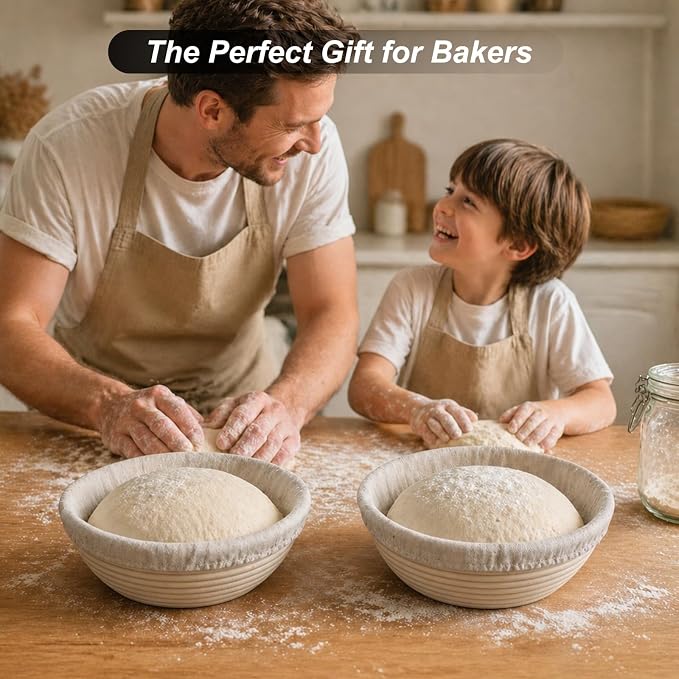 9 Inch Banneton Bread Proofing Basket Set of 2, Easy-Clean Sourdough Proofing Basket, Round Banneton for Sourdough Bread Baking Supplies with Liners