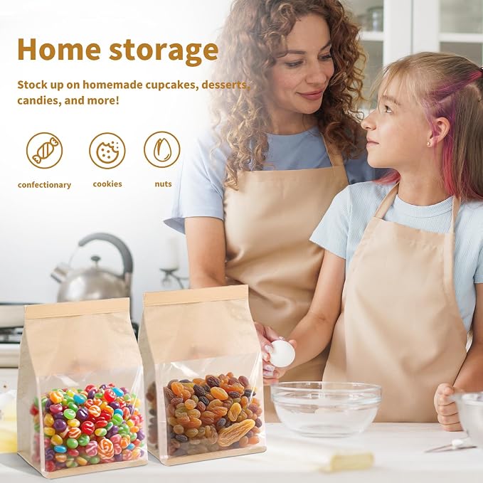 100 Pack Bread Bags with Tin Tie，Small Bakery Bags with Clear Window，Bagel Bags，Cookie Bag for Bakery, Homemade Bread，Popcorn，Cookies，Coffee Bean