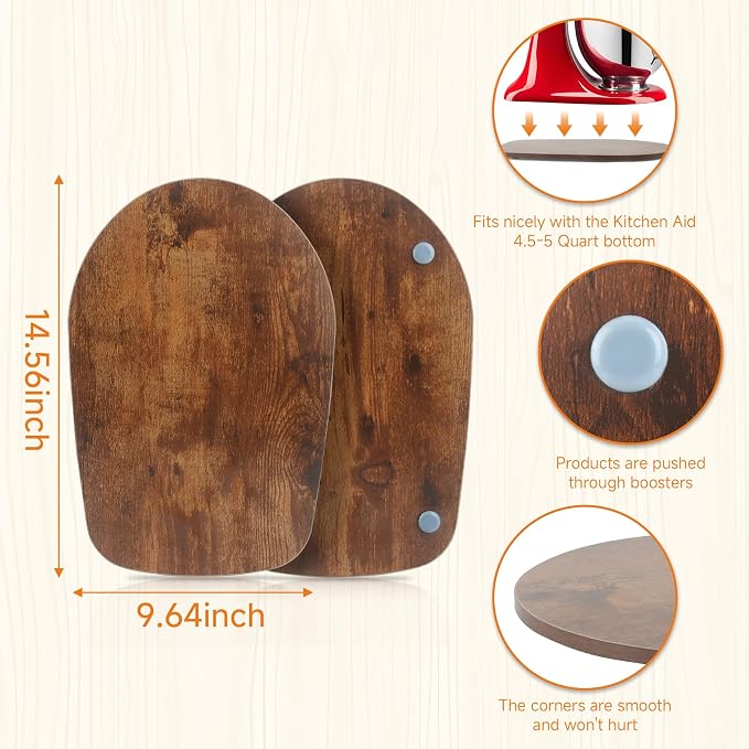 Mixer Slider Mat for Kitchen Aid 4.5-5 Qt Tilt Head Stand Mixer, Wood Sliding Tray Mixer Sliders for Kitchen Aid Artisan Mixer Accessories and Attachments, Countertop Storage, Brown