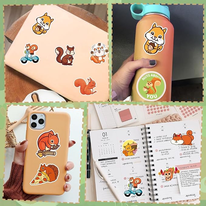50 Pcs Squirrel Stickers for Water Bottles, Waterproof Vinyl Cute Animals Stickers for Scrapbook, Decorative Decals for Laptops, Fun Stickers for Boys, Girls