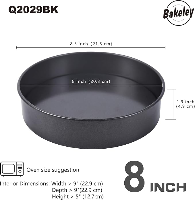 Round Cake Pan, 8-Inch Non-Stick with Removable Loose Bottom Chiffon Bakeware for Oven (Black)