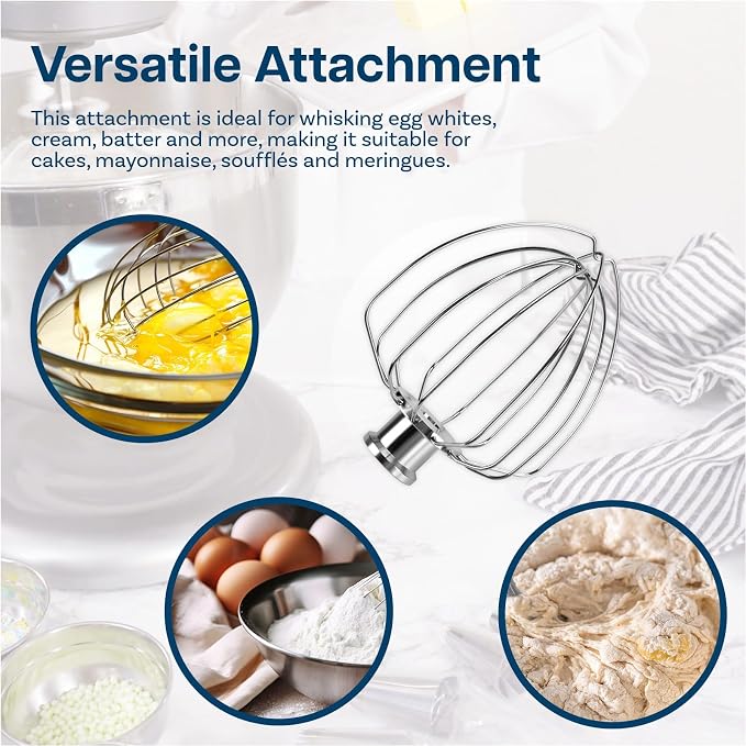Mixer Attachments for KitchenAid 4.5–5 Quart Tilt-Head Stand Mixers – Compatible with Artisan & Classic – Beaters, Whisks, Dough Hooks & Attachment Sets by MMOBIEL (6-wire Whip, Stainless Steel)