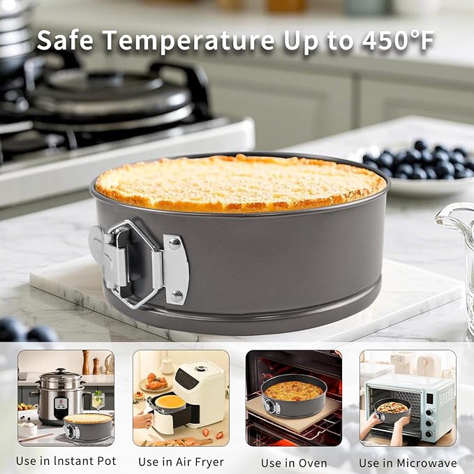 Springform Cake Pans Set 8, 9,10 Inch Heart Pan Round Cake Pan Square Baking Nonstick Cheesecake Pans Springform Pans with 100 Pcs Piping Bags, 16 Pcs Nozzles, 3 Pcs Scrappers