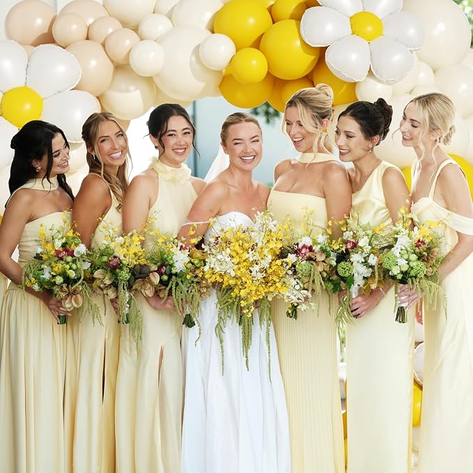 Bee Balloon Garland Arch Kit, Mustard Yellow Brown White Balloons with Daisy Balloon for Sunflower Bee Theme Gender Reveal Birthday Party Baby Shower Decorations
