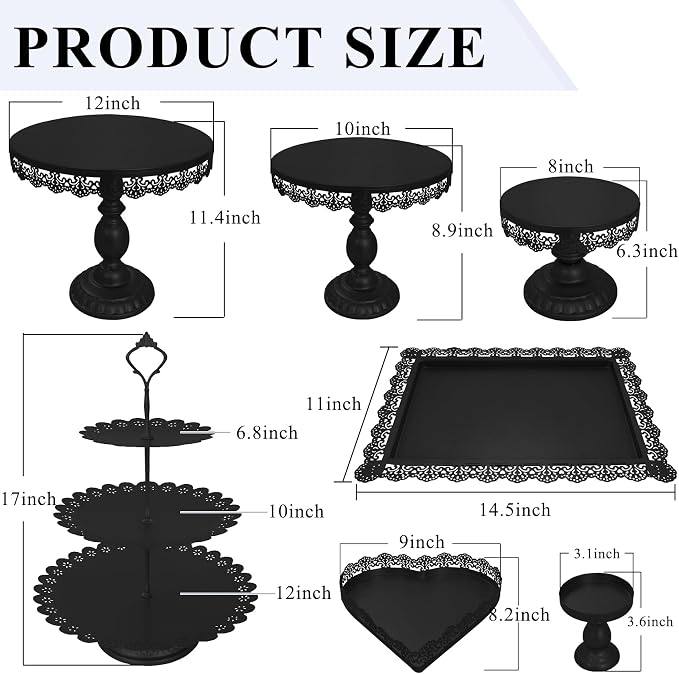 Set of 9 Cake Stands Metal Cupcake Stand Set Multiple Styles Candy Fruit Display Tower Dessert Plate Cake Serving Tray for Birthday Party Wedding Anniversary Baby Shower Engagement (Black)