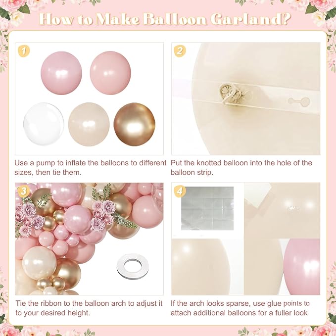 Pink and Gold Balloon Garland Arch Kit 126Pcs Pastel Light Baby Pearl Pink and Sand White Balloons for Boho Birthday Baby Shower Bridal Shower Wedding Party Decorations