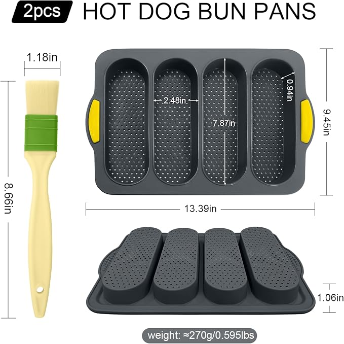 2 Pack Silicone French bread loaf Bread Pan - 4 Hole Non-Stick French Loaf Pan, Reusable Easy Release Baking Tool for Homemade French bread loaves, French Bread, Rolls & Romantic Dinner