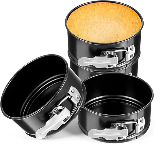 Funnymoom 4 Pcs 4 Inch Non Stick Springform Pan with Removable Bottom Carbon Steel Round Springform Cheesecake Pan with Stainless Steel Spring Buckles for Baking Kitchens Restaurant(Black)