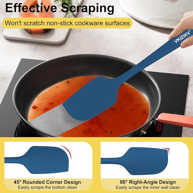 Silicone Spatula Set, 11.4 in, 600°F Heat Resistant (Blue) | Food Grade Rubber, BPA Free, Stainless Steel Core, Flexible for Cooking, Baking, Mixing, Seamless, Nonstick & Dishwasher Safe