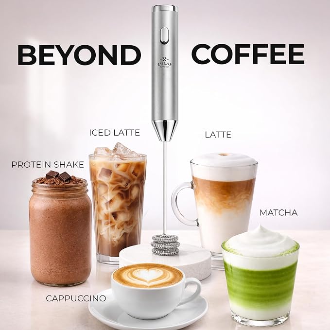 Zulay Kitchen Rechargeable Milk Frother Handheld - Frother Wand, Drink Mixer, Electric Whisk Frother, for Cappuccinos, Matcha & Protein Powder - Ultra Metal 3 Whisk, 1800mAh Silver