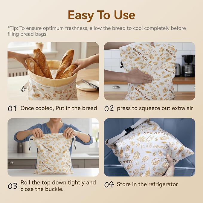 Bread Bag for Homemade Bread - 2 Packs XL Reusable Organic Beeswax Natural Cotton Sourdough Bag, Homesteading Essentials Sourdough Bags with Sealing Zip to Keep Fresh(13×17 Inches)