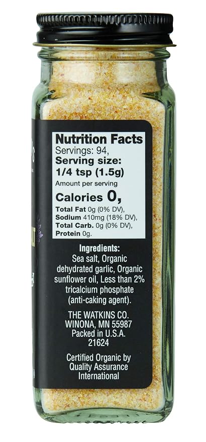 Watkins Organic Garlic Salt, 4.9 Ounce, 3 Count