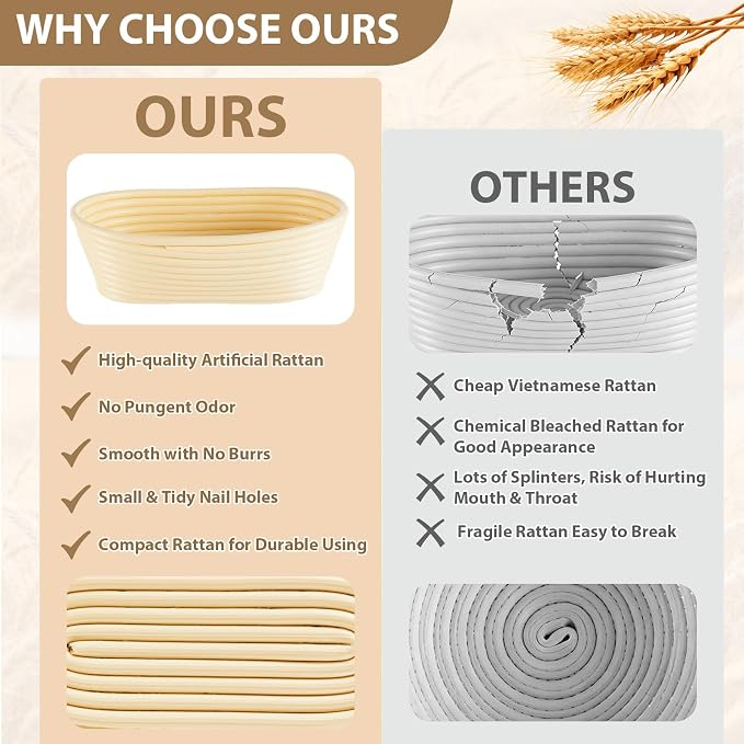 8 Pack Banneton Bread Proofing Basket 10 Inch Oval Rattan Banneton Baskets with Linen Liner Cloth Sourdough Basket Dough Proofing Basket for Professional & Home Sourdough Bread Baking