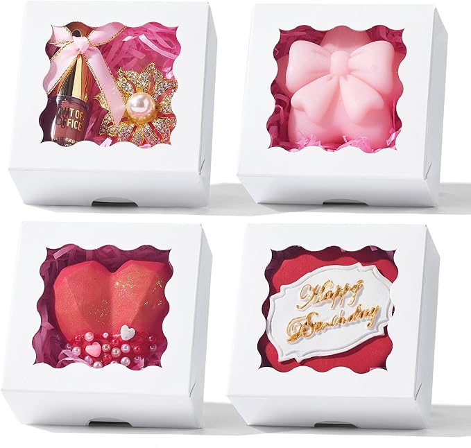 SLShePack 3x3x1.5Inches 50 Pcs Mini Bakery Boxes with Window for Homemade Soap,Cookies,Chocolate truffle,Chocolate Covered Strawberries