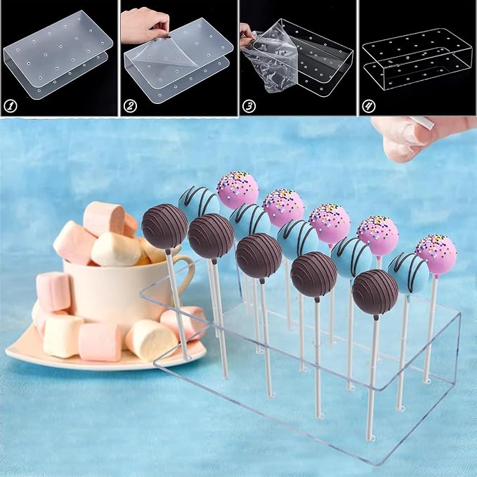606Pcs Cake Pop Kit,Silicone Lollipop Molds Including Lollipop Sticks,Measuring Cup,Treat Bags,Twist Ties,Decorating Pen,Meat Baller with Handles,Round Mold,Lollipop, Candy,Display Stand Holder(Pink)