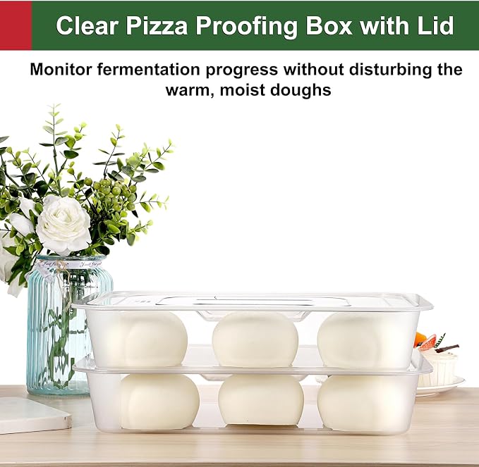 2 PCS Clear Pizza Dough Proofing Box with Lids, 15.7x10.2 Inch Dough Trays for Bread Making, Stackable Pizza Proofing Container Fits 4-6 Dough Balls for Home Kitchen, Restaurants, Chef (Large)