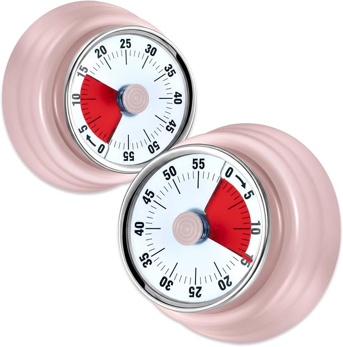 60-Minute Magnetic Visual Timer, Silent Operation and No Battery Needed, Time Management Tools for Kitchen, Homeschool Desk, Office Meetings & Home Learning Timer (Pink-X2)