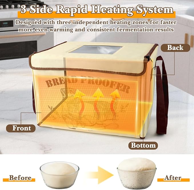 Folding Bread Proofing Box with 50-113℉ Temp Control, Large Dough Proofing Box with 3-Side Heating Precise Control 48H Timer, Metal Rack & Tray for Sourdough, Bread Baking, Yogurt, Pizza, Kombucha